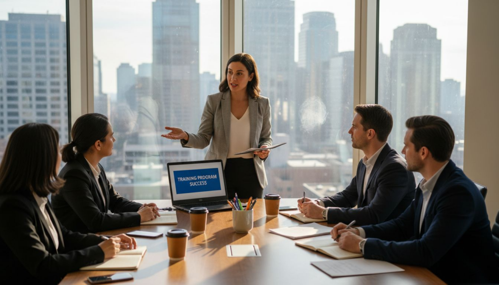 Team meeting about corporate training programs